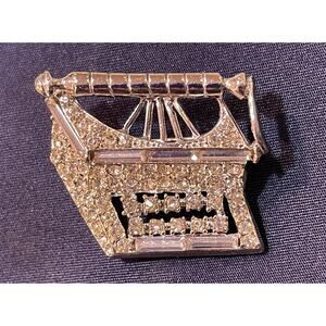 NWOT Silver Tone Clear Crystal Rhinestone Typewriter Brooch Pin Costume